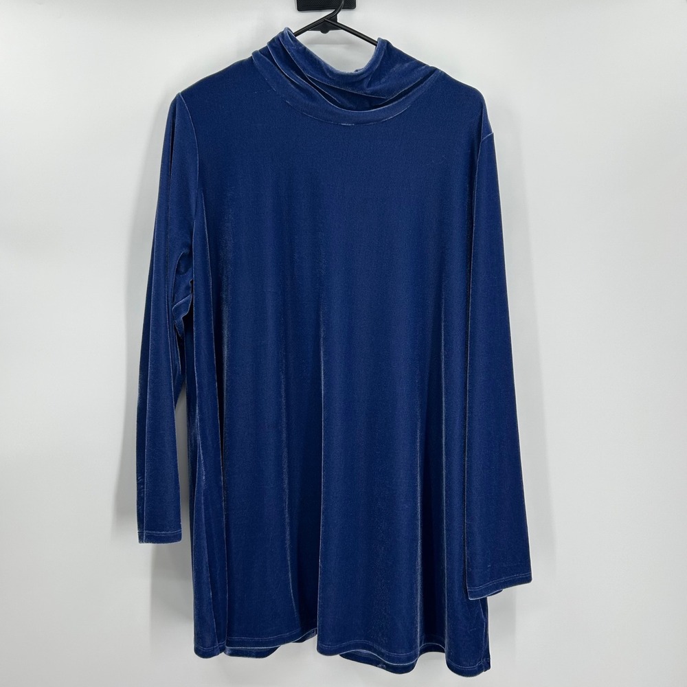Soft Surroundings Womens XL Royal Blue Velvet‎ Mock Neck Long Sleeve Tunic Top